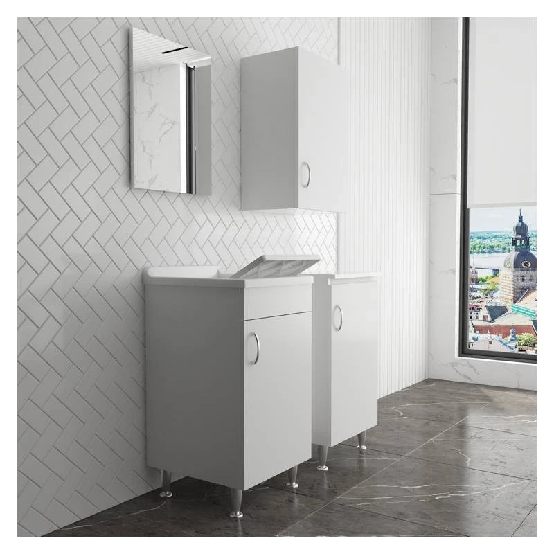 Set bagno/lavanderia con lavatoio 45x50 cm, specchio, pensile e colonna -serie Eco