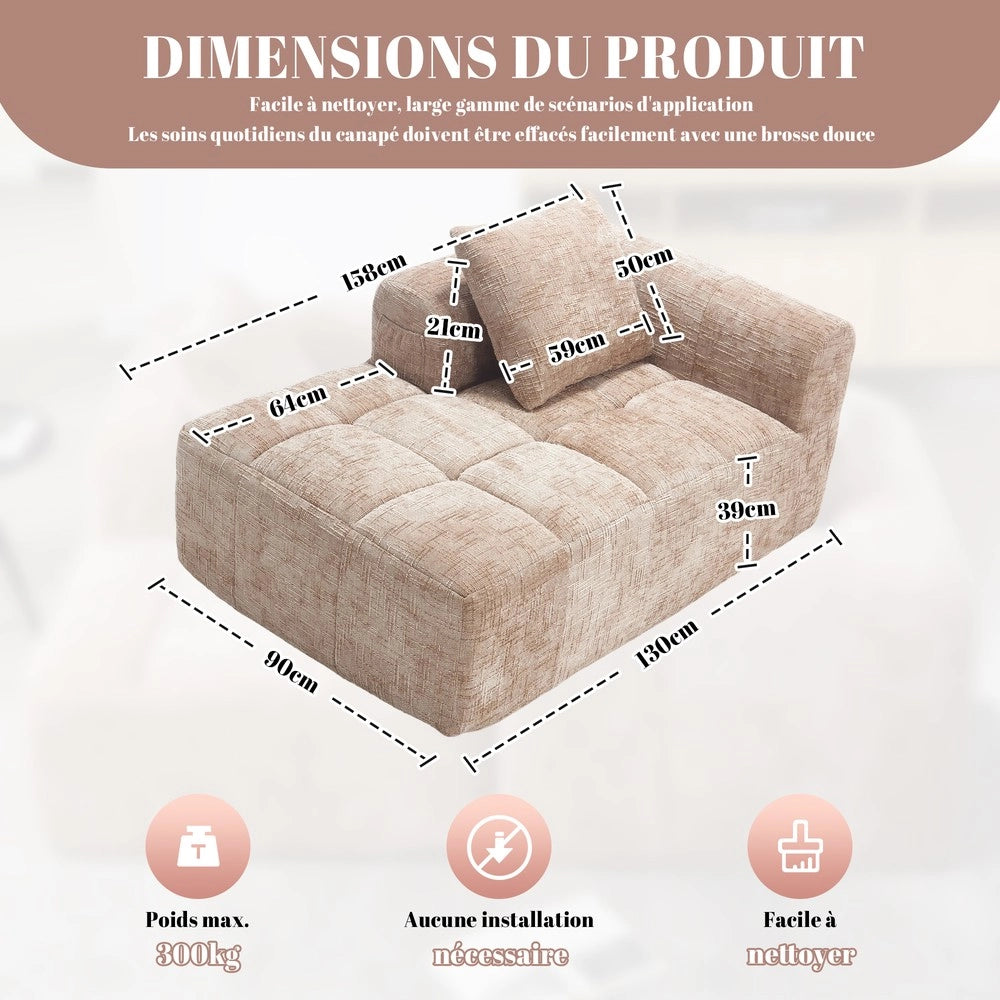 Chaise longue con cuscini ¨C Minimal ¨C tessuto khaki, con tasche laterali