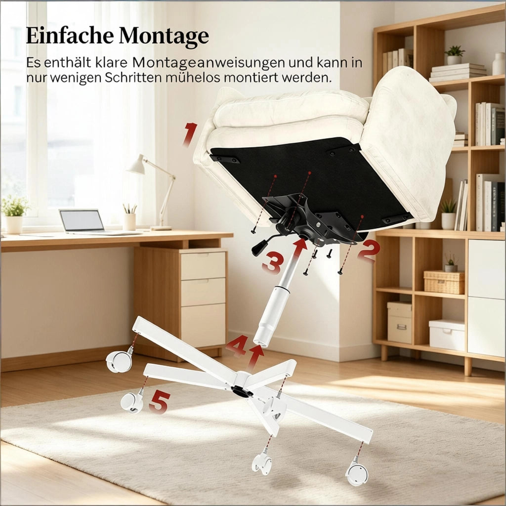 Sedia da Pranzo Girevole con Rotazione a 360°, Schienale Imbottito e Altezza Regolabile, Ciniglia Beige