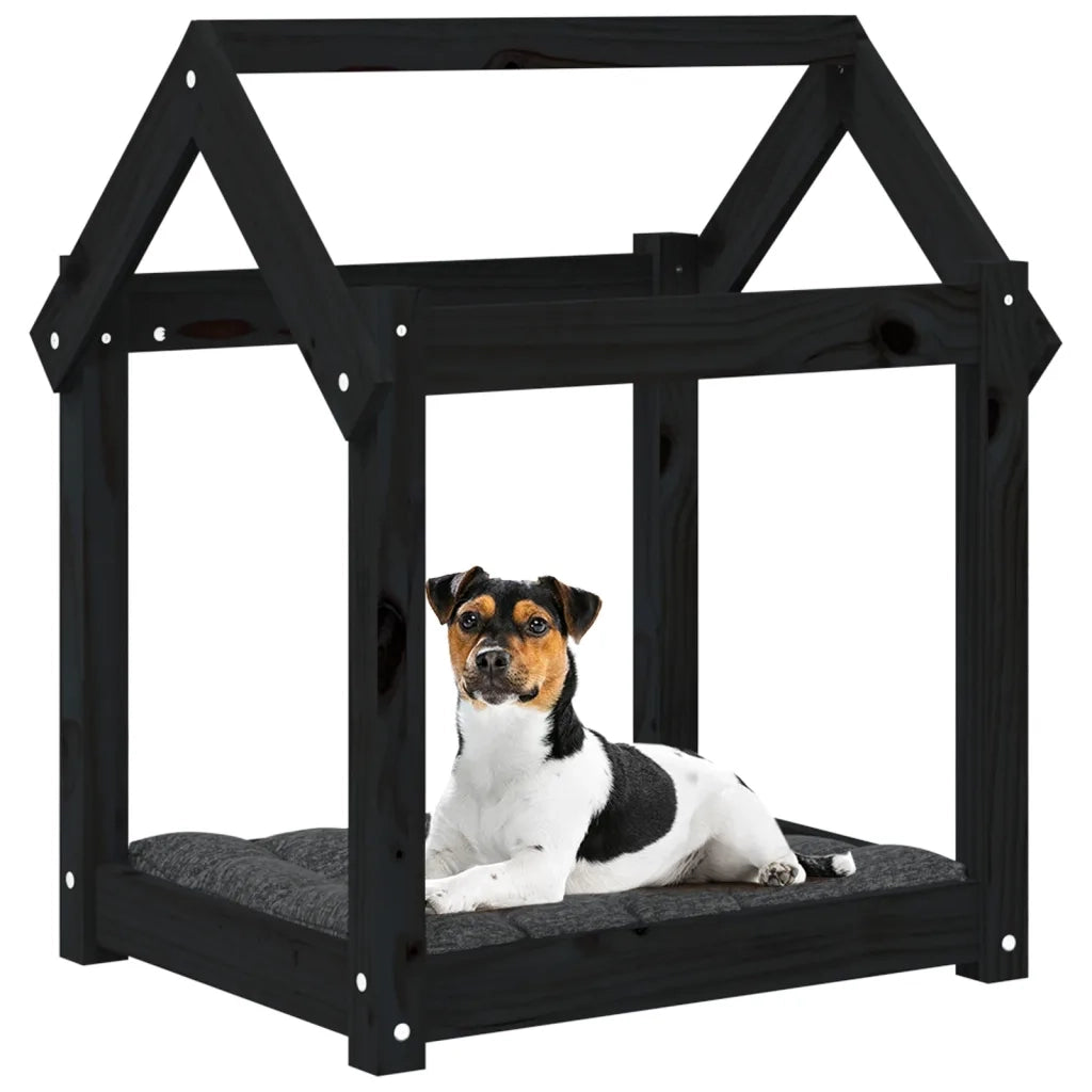 Cuccia per Cani Nera 61x50x70 cm in Legno Massello di Pino 822201