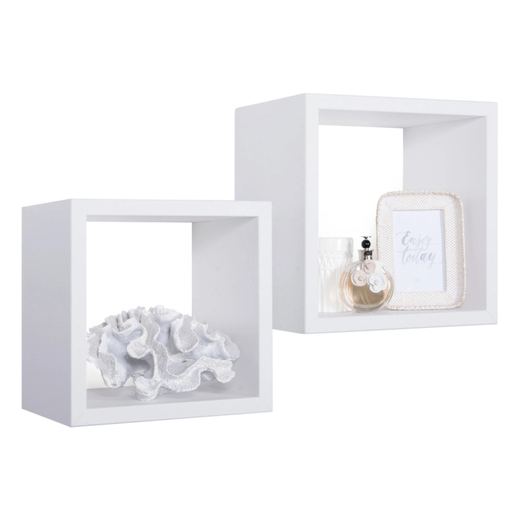 Set di 2 Mensole da Muro Modello Q-BIS MAXI, Cubi Arredo, Mensole Cubo, Cubi da Parete. Misure 35x35 p23.7 cm e 31x31 p23.7 cm. Finitura  BIANCO - MADE IN ITALY