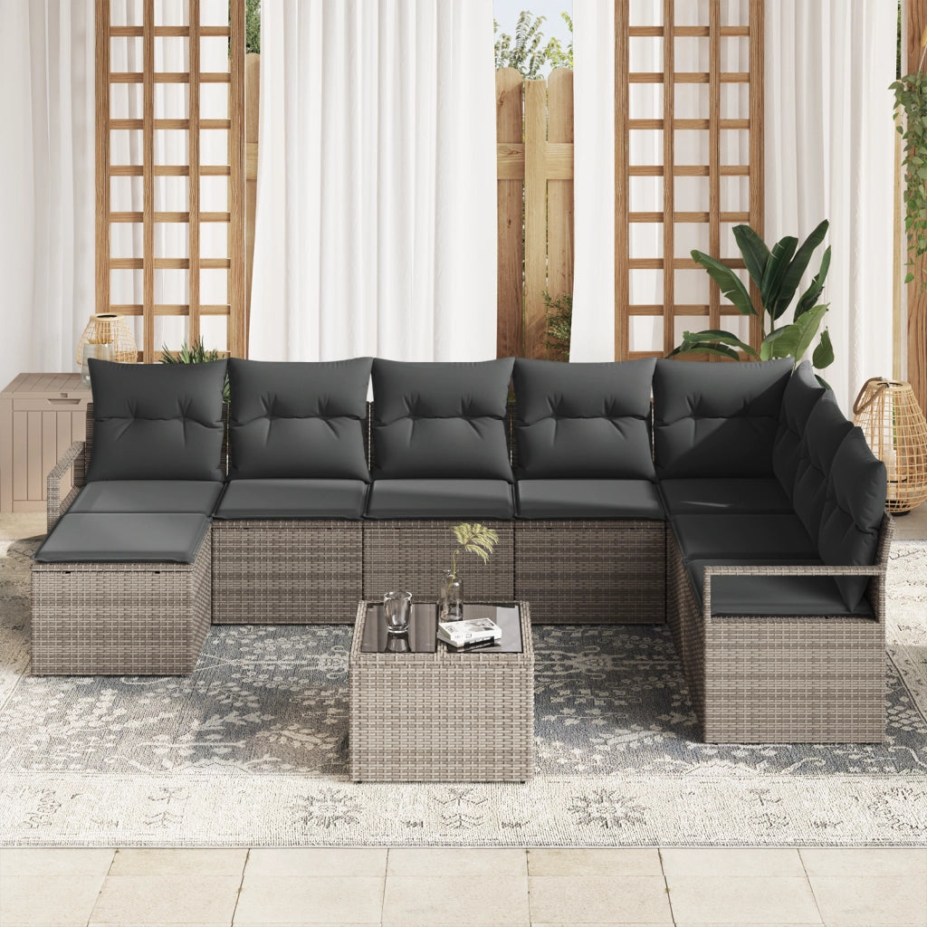 Set di divani da giardino  8 pezzi con cuscini in polirattan nero