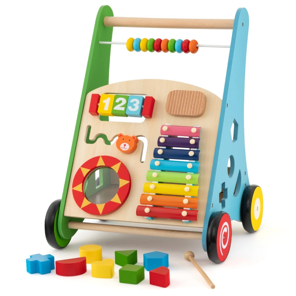 Camminatore per attivit¨¤ di apprendimento a spingere e tirare 36x32x47cm, Camminatore per bambini in legno Colorato-Primi passi