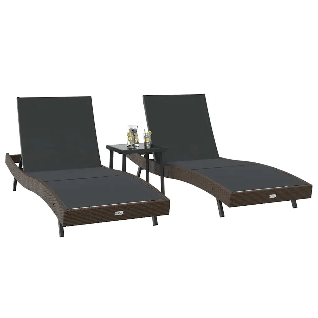 Lettino da sole 3 pcs Marrone 197 x 70 x 82 cm polyrattan 3381202