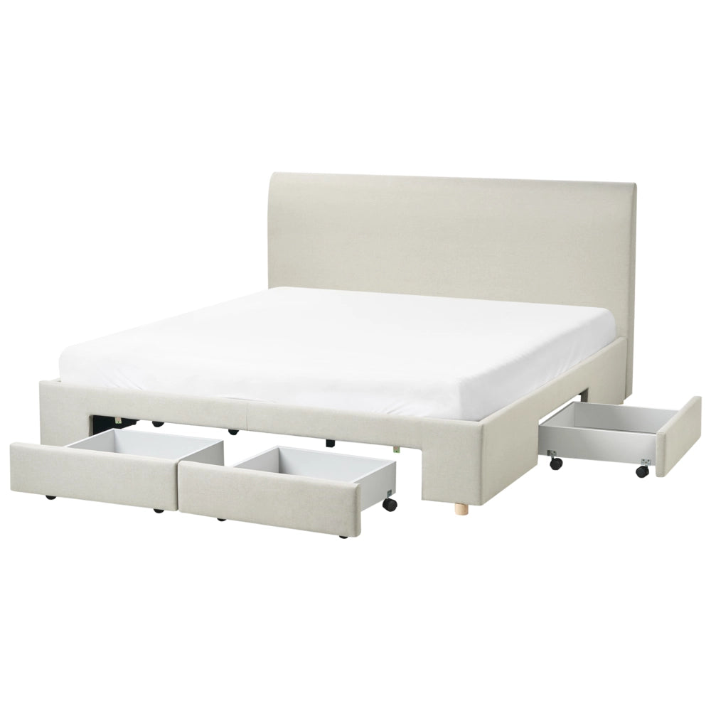 Letto con cassetti imbottito in tessuto 180 x 200 cm con rete a doghe design moderno scandinavo beige