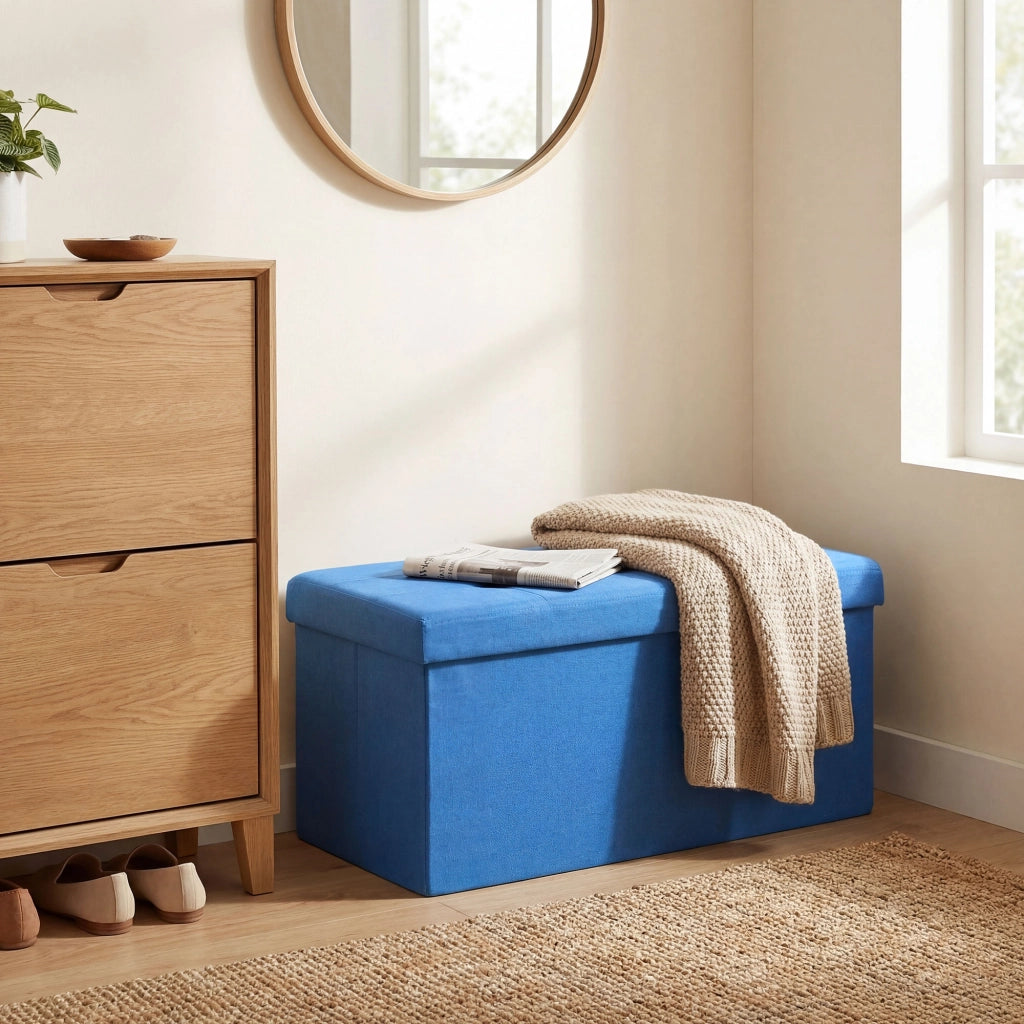 Pouf con contenitore ¨C zephmum ¨C blu, lino sintetico, 76x38x38 cm