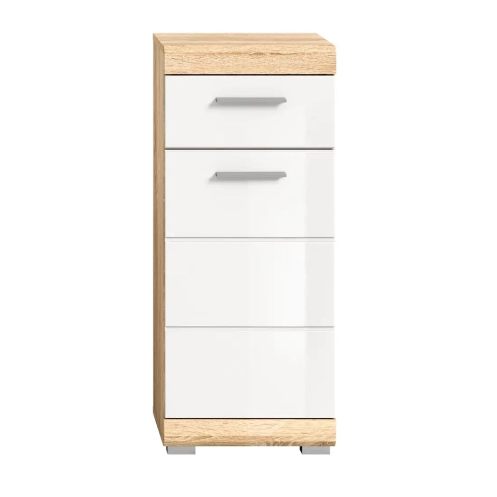 Armadio da bagno LEWOTO - 1 porta e 1 cassetto - Bianco e rovere chiaro
