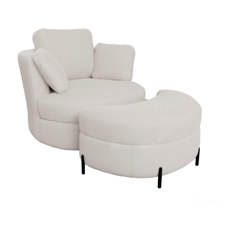 Poltrona XXL con Pouf a Luna ¨C MINIMAL ¨C Ecopelle Avorio, Cuscini, Relax