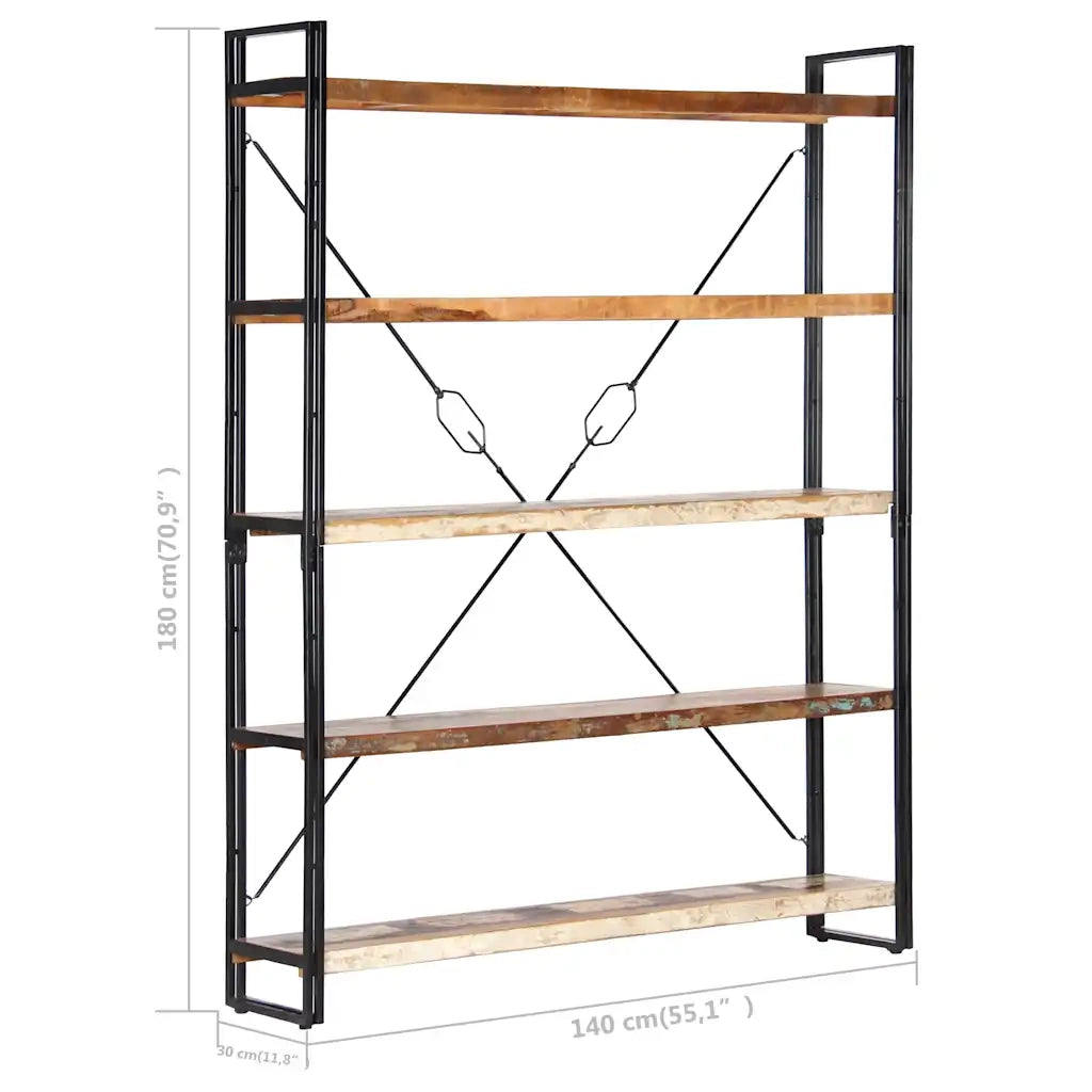 Libreria a 5 Ripiani 140x30x180 cm in Massello di Recupero 286583