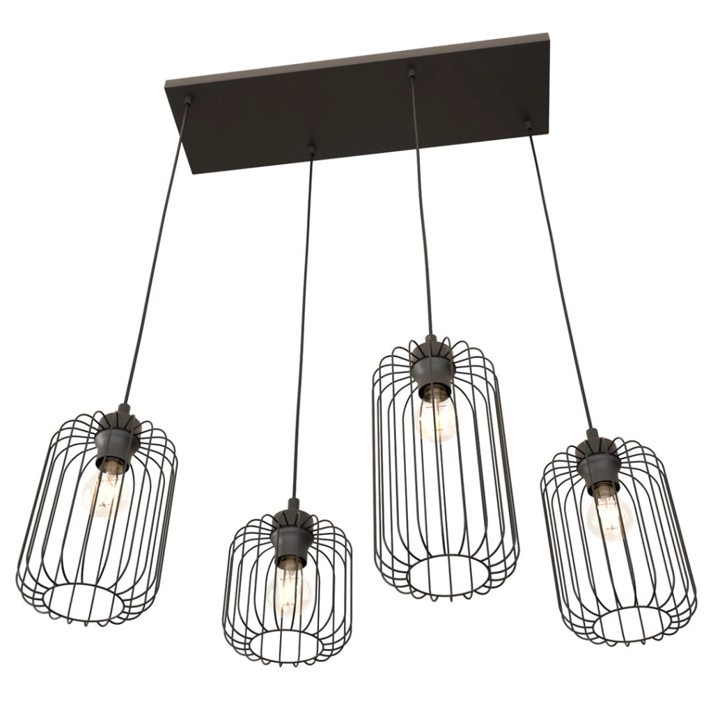 Lampadario industriale rettangolare nero Vander 4xE27 Emibig