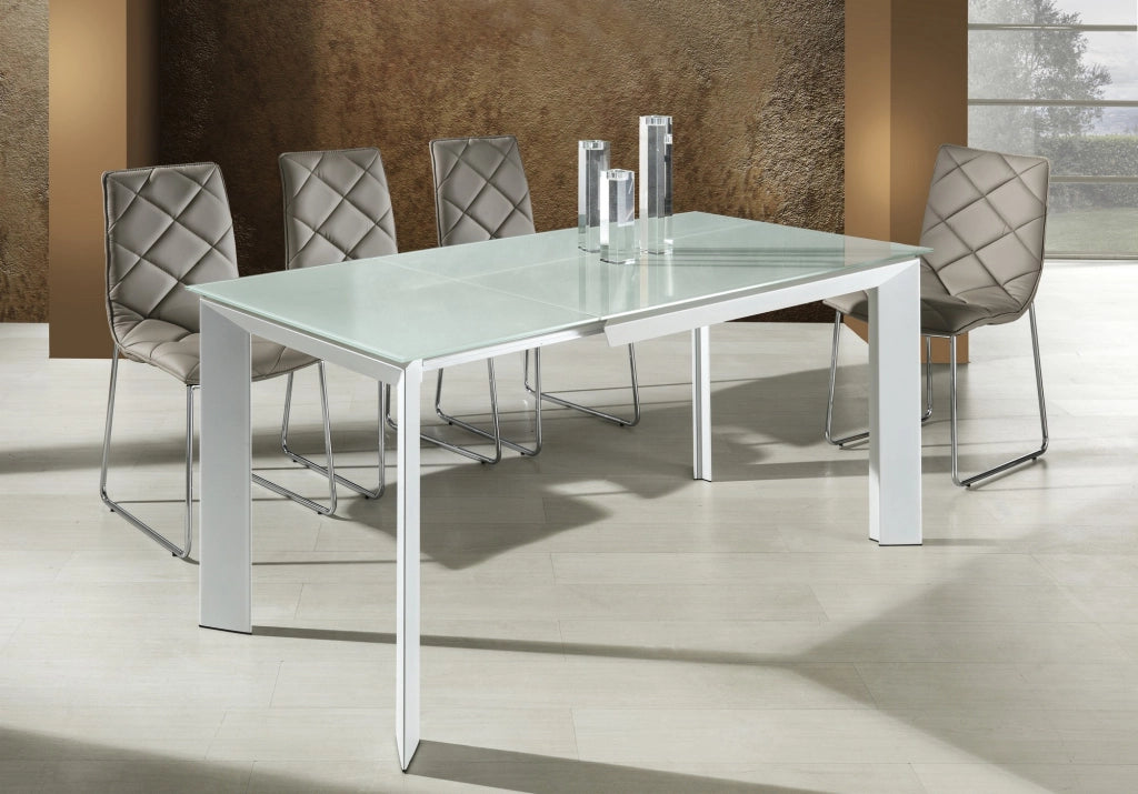 Tavolo allungabile in vetro temprato bianco cm. H.76 x L.90 x P.160