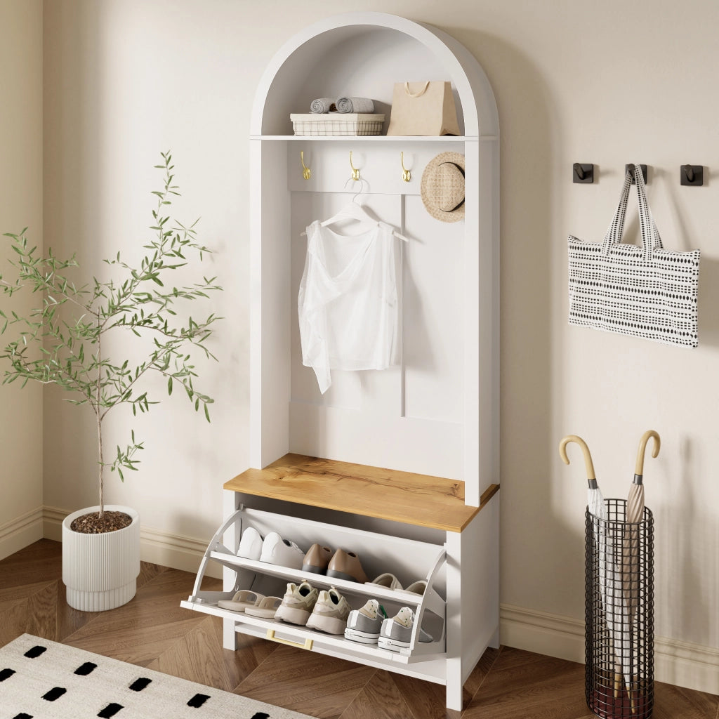 Armadio multifunzionale con scarpiera, ripiano e ganci ¨C Appendiabiti per ingresso, struttura in MDF resistente, design moderno, robusti piedini in
