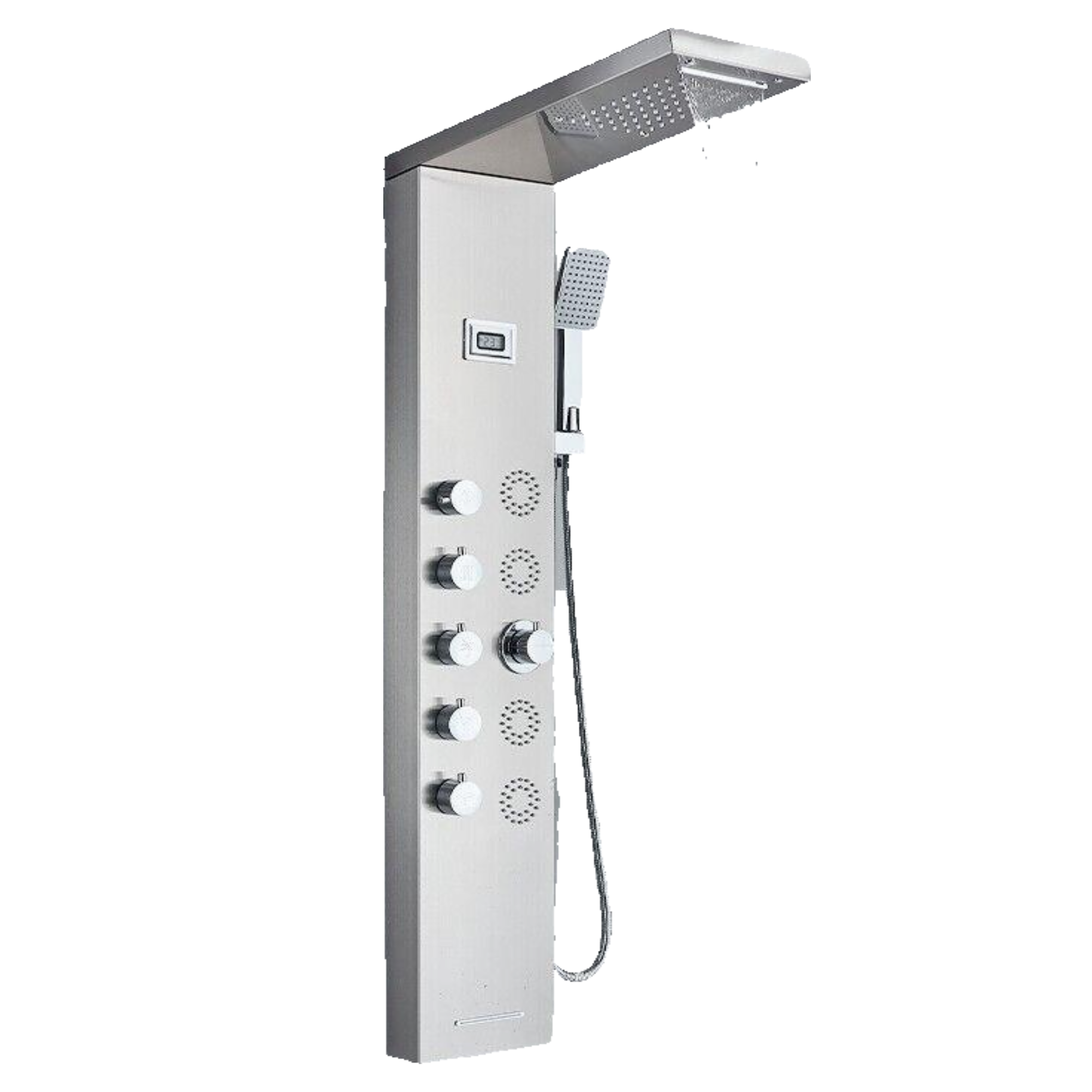 BERND | Pannello doccia premium a pioggia in acciaio inox | Sistema doccia massaggiante in argento spazzolato | Rubinetto miscelatore sistema