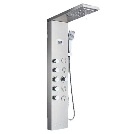 BERND | Pannello doccia premium a pioggia in acciaio inox | Sistema doccia massaggiante in argento spazzolato | Rubinetto miscelatore sistema