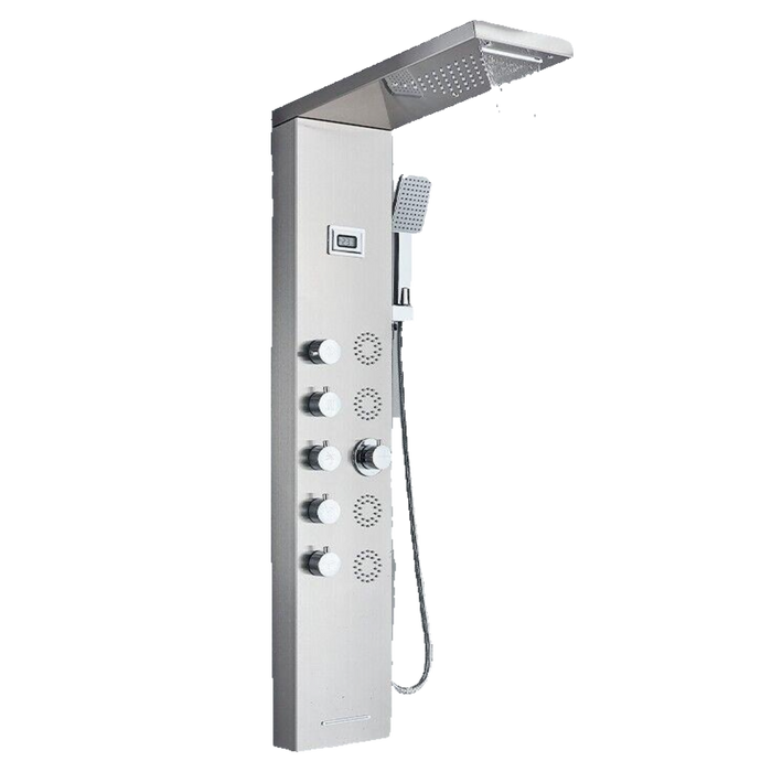 BERND | Pannello doccia premium a pioggia in acciaio inox | Sistema doccia massaggiante in argento spazzolato | Rubinetto miscelatore sistema