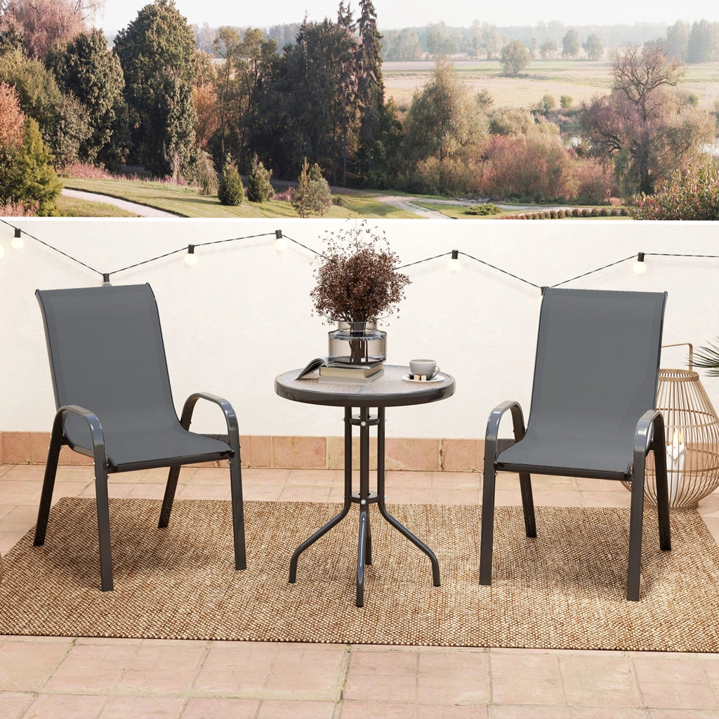 Set Giardino 3 Pezzi con 2 Sedie e Tavolino Rotondo ¨C zephmum ¨C Grigio Scuro Acciaio ?60x71 cm