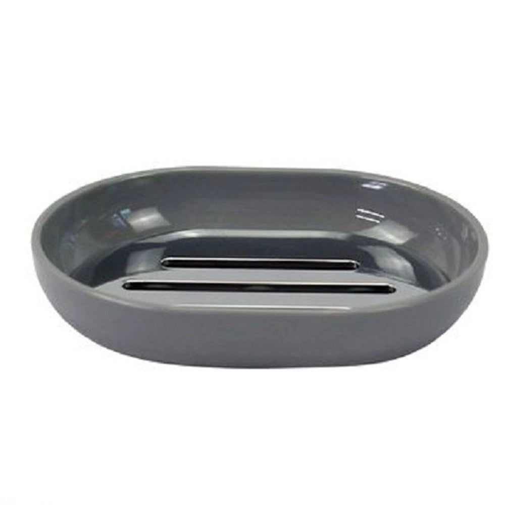 Trade Shop - Piattino Porta Sapone Saponetta Grigio Silver Accessori Bagno 12.5x9.5 Cm 79895 -