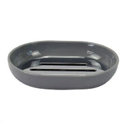 Trade Shop - Piattino Porta Sapone Saponetta Grigio Silver Accessori Bagno 12.5x9.5 Cm 79895 -
