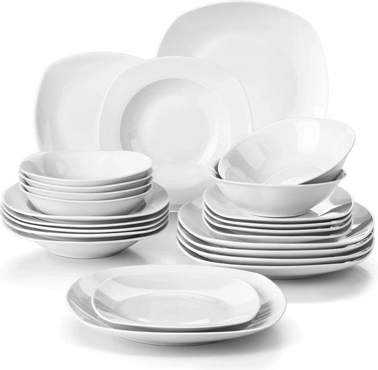 Set da tavola 6 persone - Set da tavola 18 pezzi - Piatto da dessert - Piatto da pranzo - Set da tavola bianco e chiaro - Piatto da dessert 18 pezzi - Piatto da pranzo - Piatto da dessert - Scatola da servizio