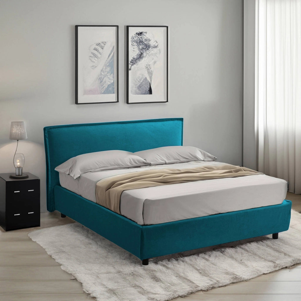 Letto Matrimoniale Brolo, Letto Matrimoniale Sfoderabile Made in Italy, Azzurro