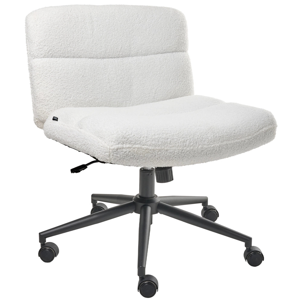 Sedia da scrivania per ufficio Bianco Boucle Teddy Rivestimento ampio senza braccioli Seduta pneumatica Base girevole Inclinabile
