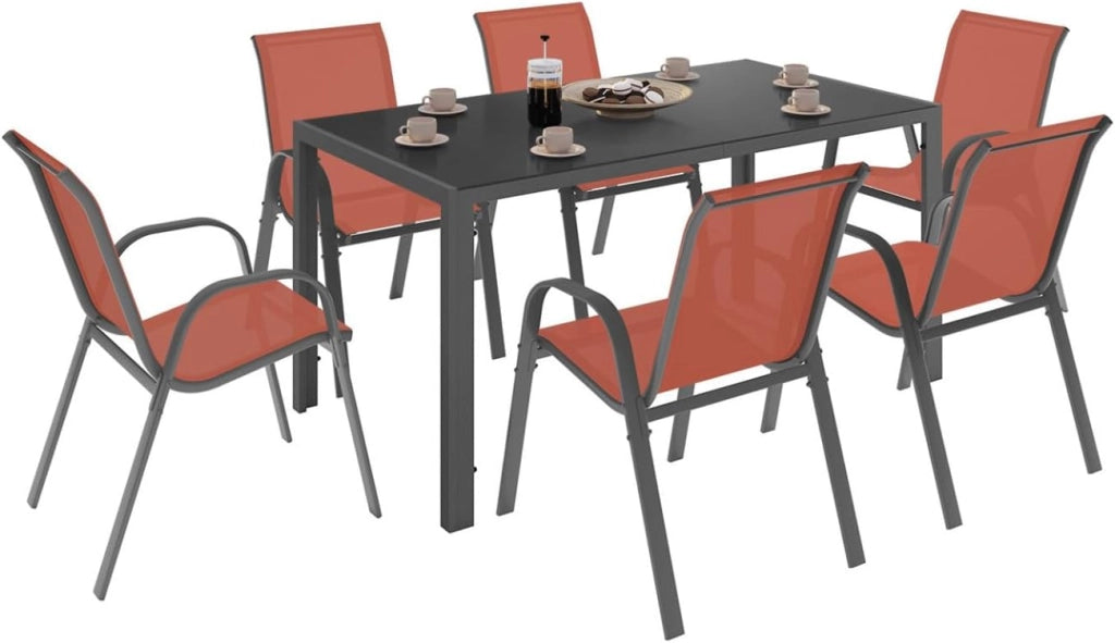 Set di mobili da Giardino Madrid Tavolo 150 CM e 6 sedie impilabili in Terracotta