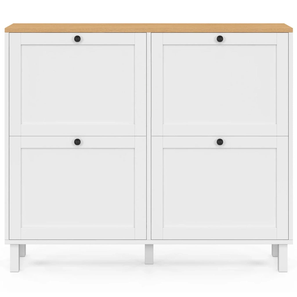 IDMarket - 20 paia di scarpiere ACHILLE con 4 ante bianche e piano in legno