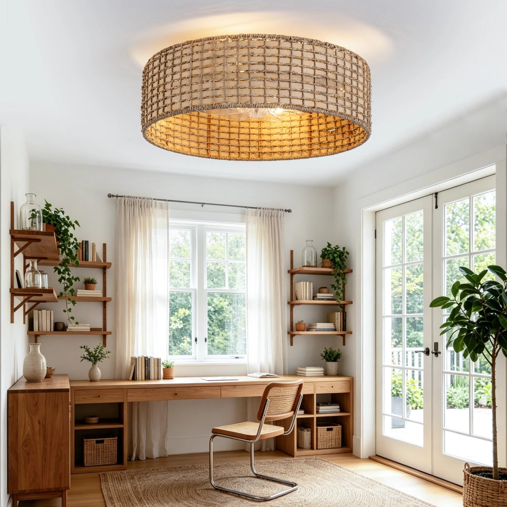Ventilatore da soffitto con luce in rattan 53 cm; 6 velocità; rame