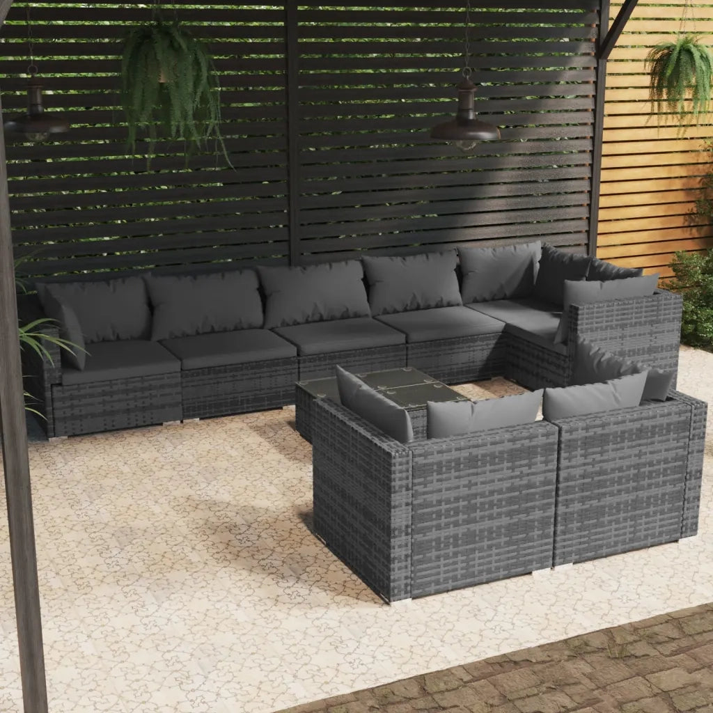 Set Divani da Giardino 9 pz con Cuscini in Polyrattan Grigio cod mxl 43817