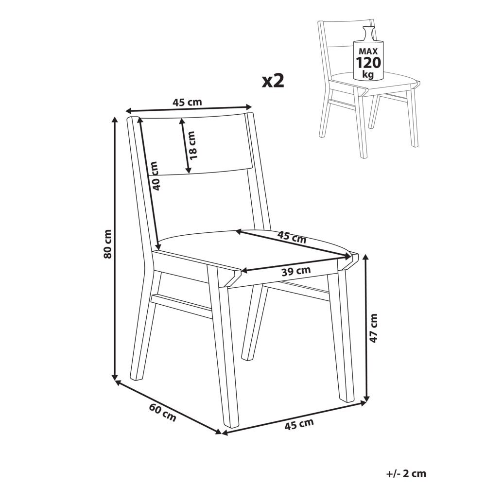 Set di 2 sedie da pranzo in tessuto beige senza braccioli Struttura in legno scuro tradizionali retrò Seduta