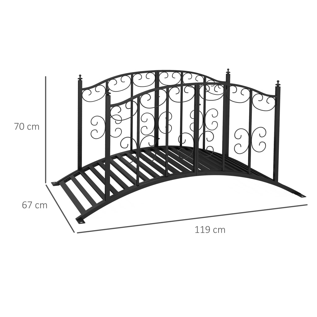 Ponticello da Giardino in Acciaio con Ringhiera ¨C zephmum ¨C Nero 119x67x70 cm