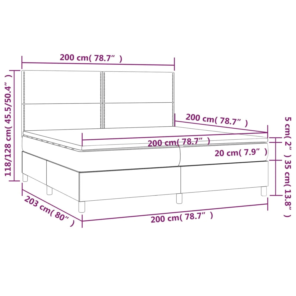 Letto a Molle con Materasso e LED Grigio Scuro 200x200 cm 3136084