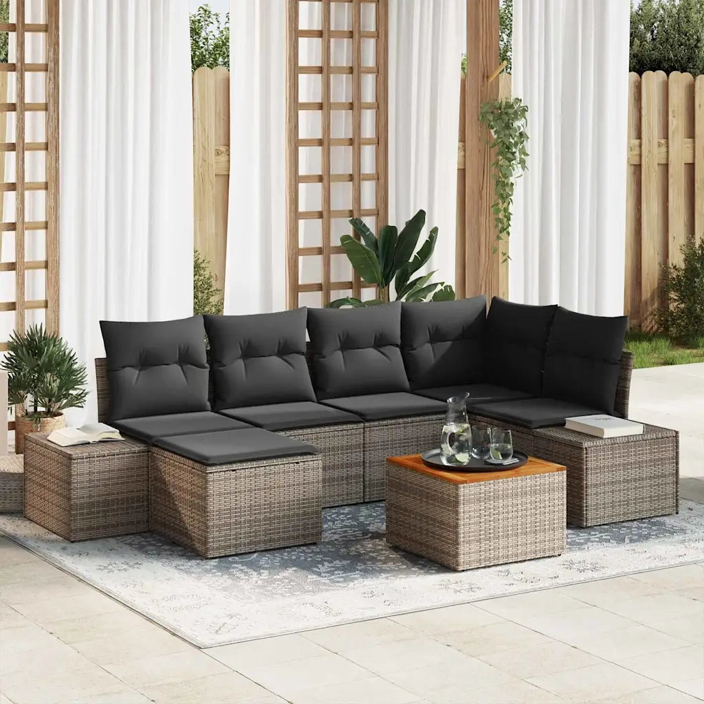 Set Divano da Giardino con cuscino 7 pcs Grigio polyrattan 3347979