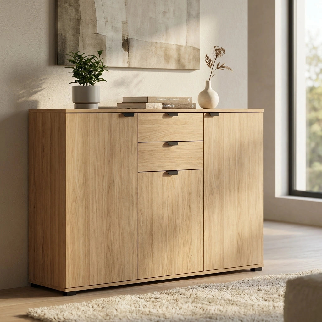 credenza moderna con 3 ante e 2 cassetti cm 135x40x95 h - PLUS