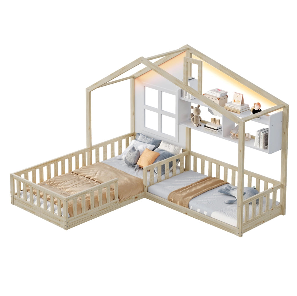 Letto a casetta 90x200 cm per bambini con LED, mensole e sponde