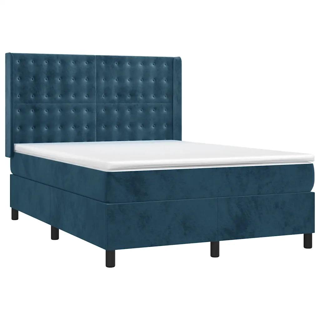 Letto a Molle con Materasso e LED Blu Scuro 140x200 cm