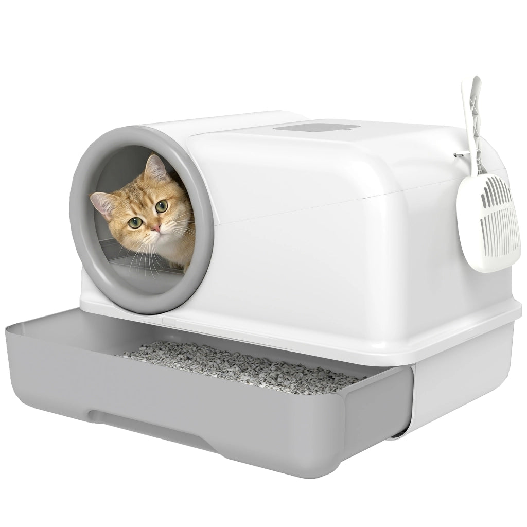 Lettiera per Gatti Chiusa ¨C Zephmum ¨C 59x39.5x39.5 cm, Bianco e Grigio