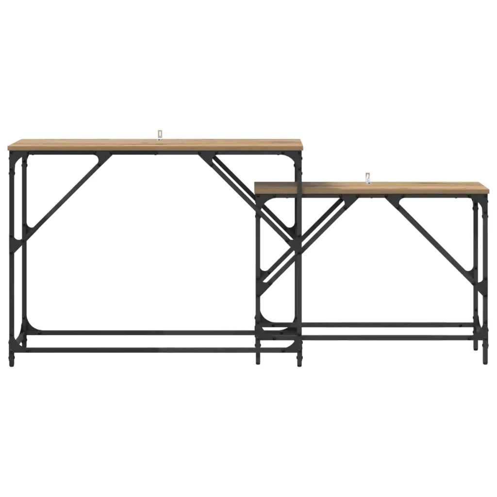 Tavolo consolle 2 pcs Rovere artigianale 100 x 28 x 75 cm
