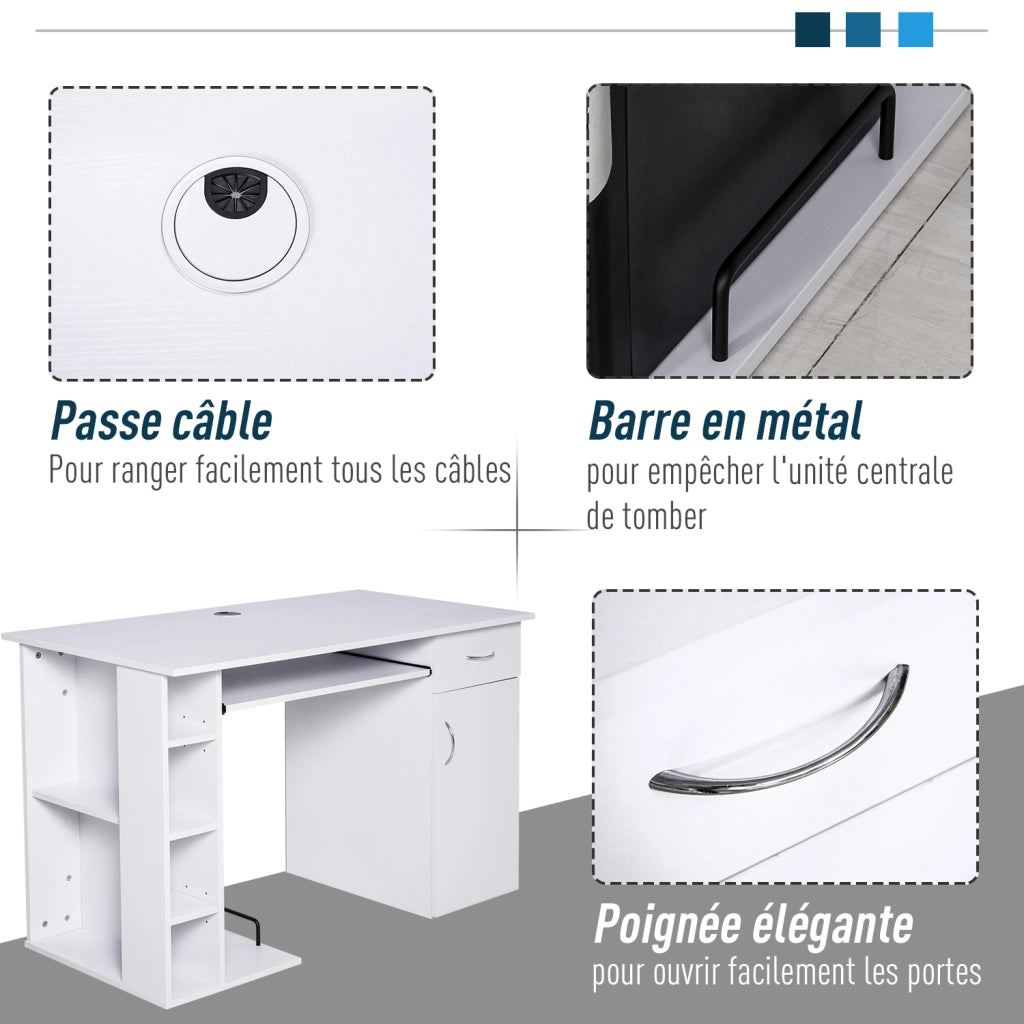 Scrivania per computer con scaffale e cassetto ¨C zephmum ¨C bianco MDF 120x60x74 cm