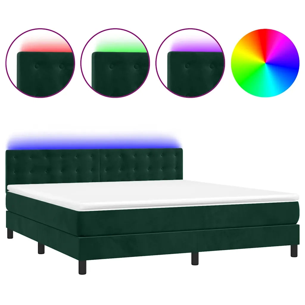 Letto a Molle con Materasso e LED Verde Scuro 160x200cm Velluto cod mxl 67727
