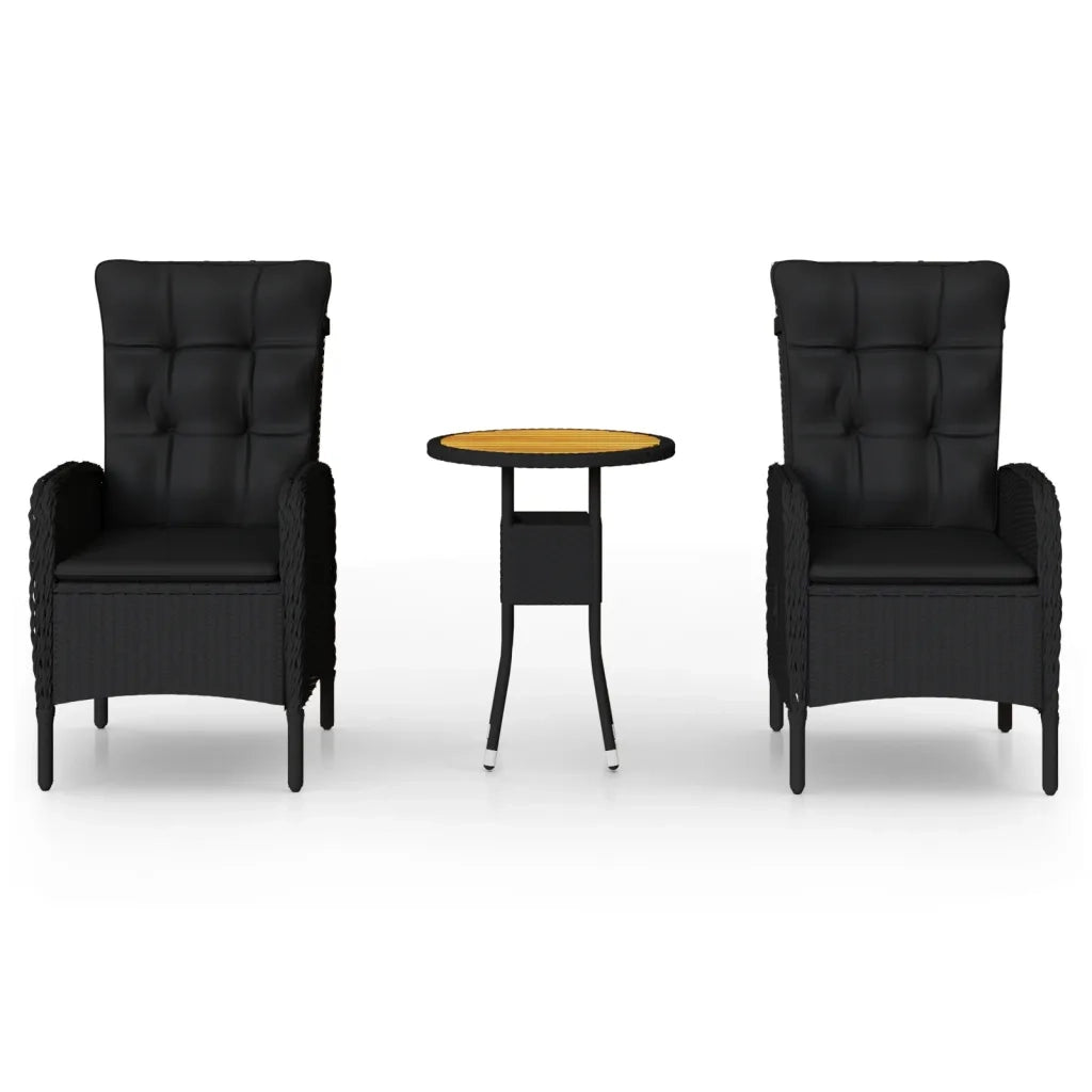 Set da Bistrot per Giardino 3 pz | Set Salotto da Giardino in Polyrattan Nero