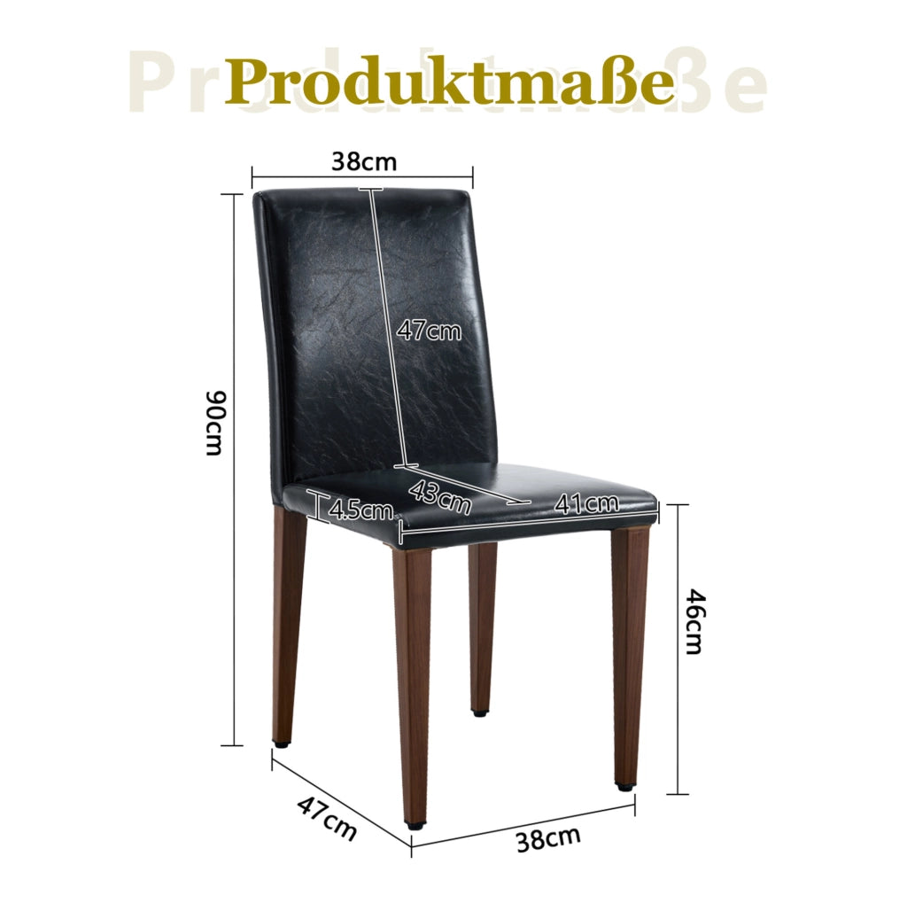 Set 2 sedie da pranzo moderne in PU nero con gambe effetto noce; 90 cm