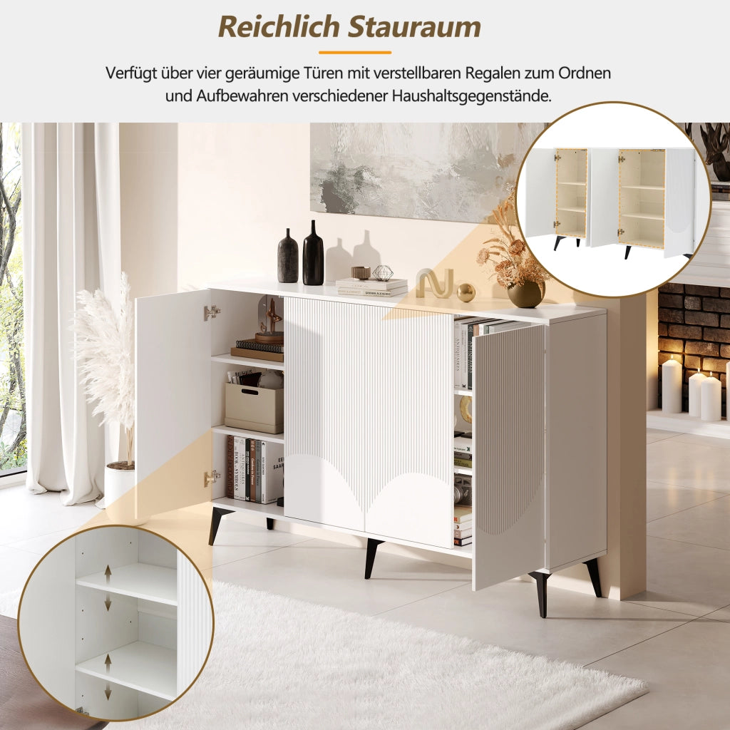 SIDEBOARD 160x35x100 cm Bianco in Truciolare e Metallo con 4 ante