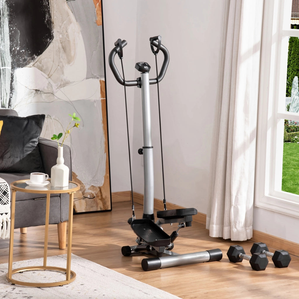 EasyComfort Stepper con Manubrio Regolabile, Monitor LCD ed Elastici, 55x53x118-128cm, Nero