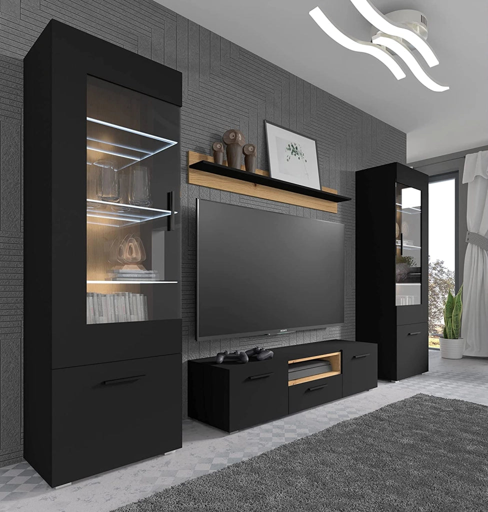 CASSETTIERA SOGGIORNO TV ANETTE DYNAMIC 24 151x44x86cm NERO OPACO ROVERE