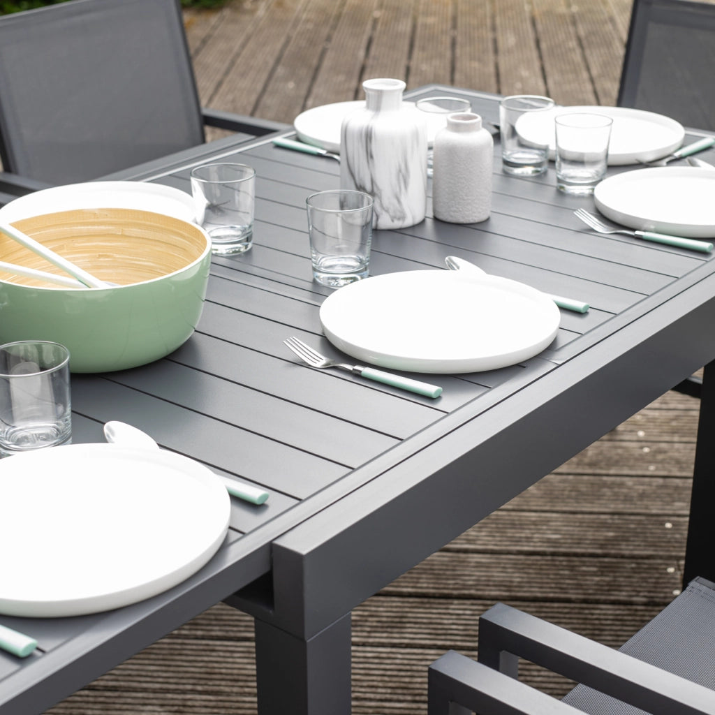 VENEZIASet di mobili da giardino allungabili 90/180 in textilene grigio 8 posti - alluminio antracite