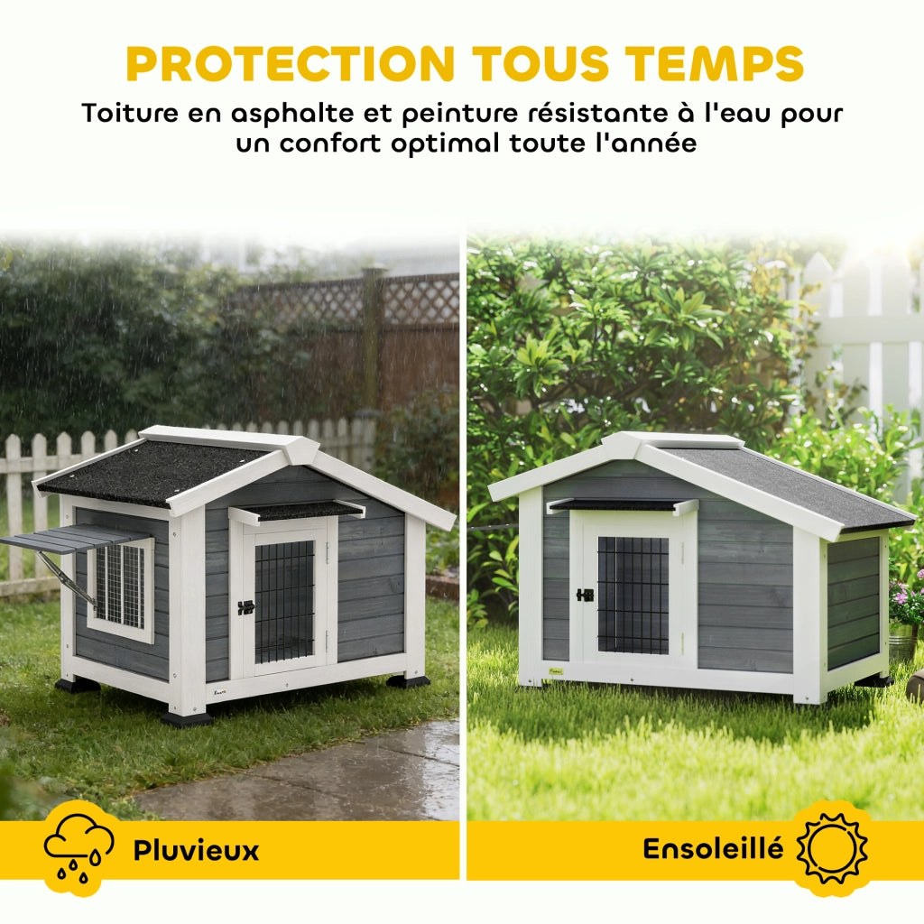 Casetta per Cane da Giardino Esterno con Tetto Impermeabile ¨C zephmum ¨C 98x76x69,5cm Grigio