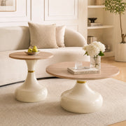 Set di 2 tavolini da caff¨¨ ¨C Minimal ¨C Effetto travertino, struttura metallo bianco