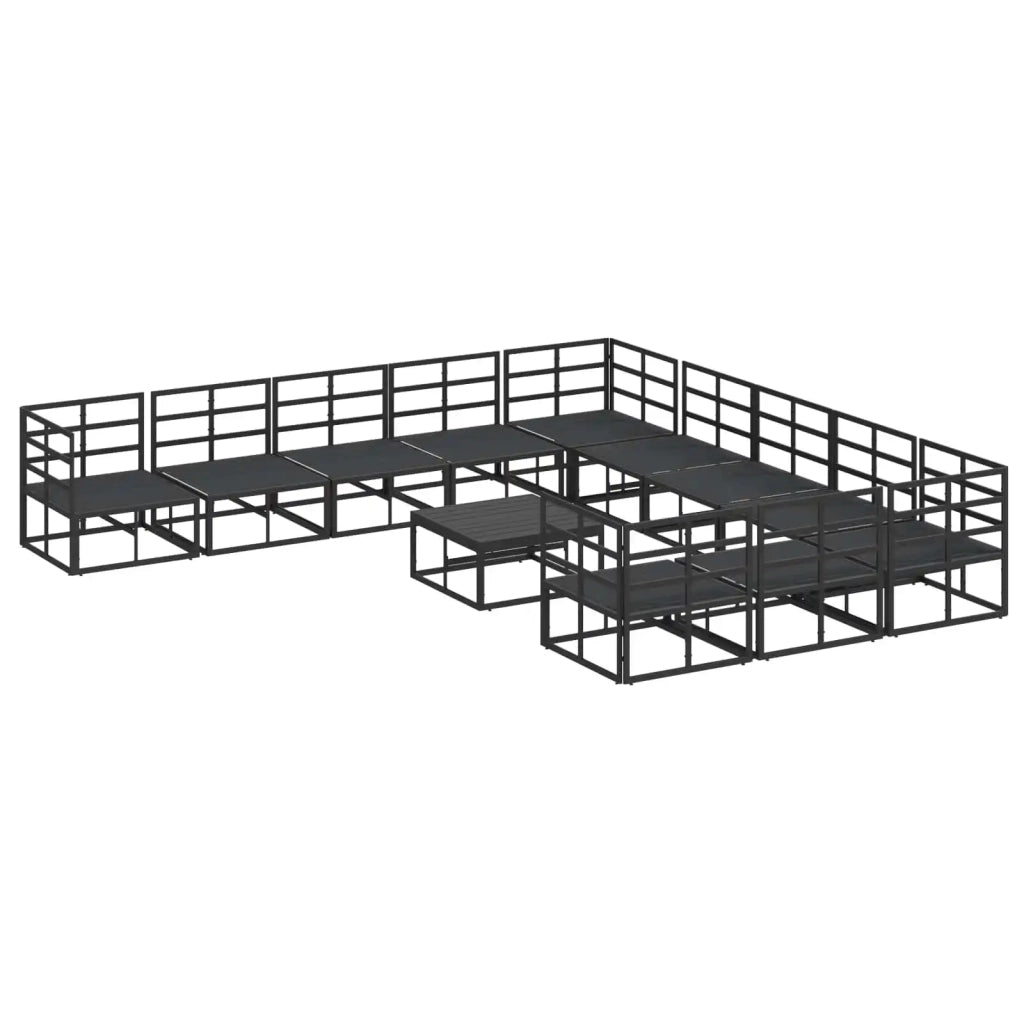 Set Divano da Giardino con cuscino 12 pcs Nero Alluminio 3378923
