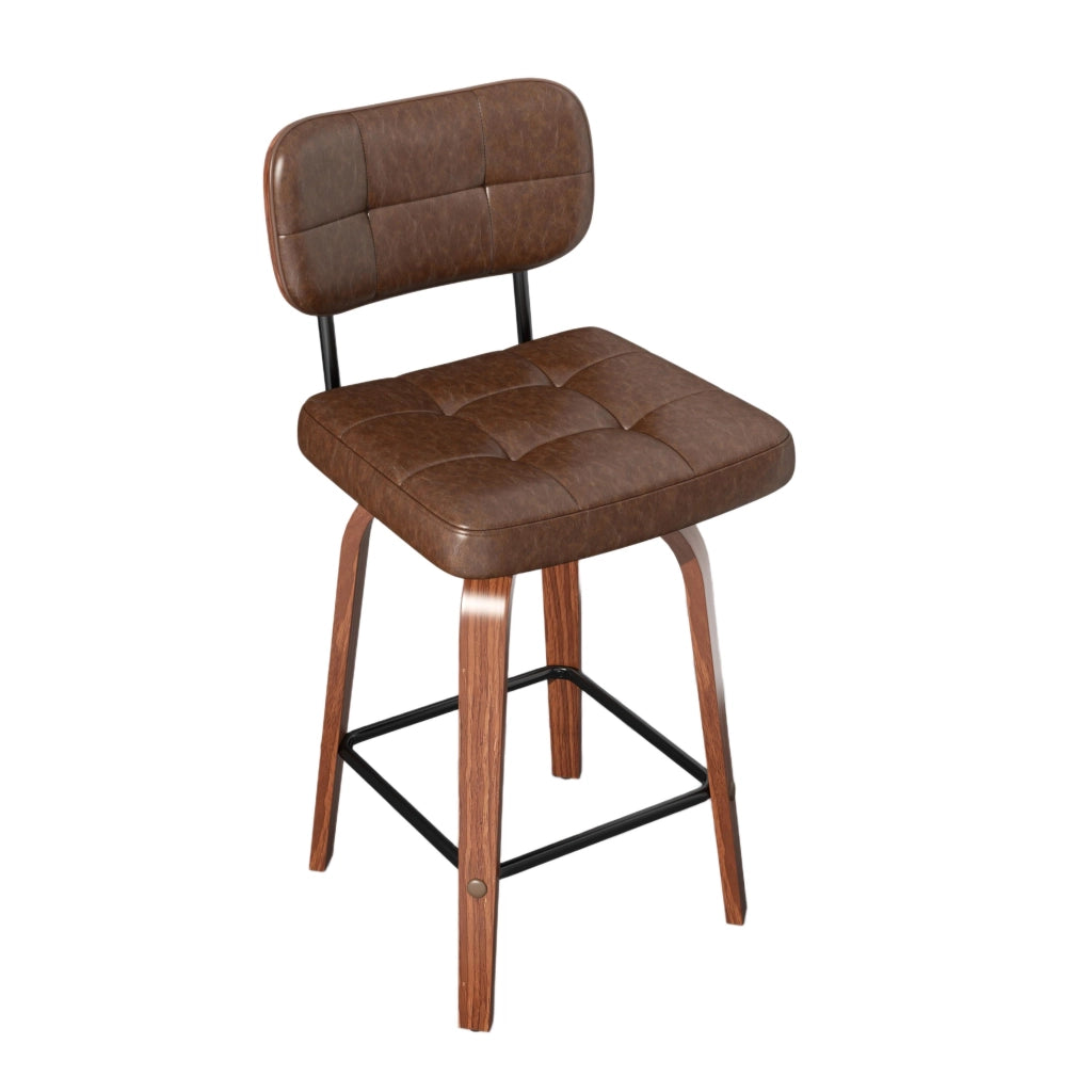 Sgabello da bar con schienale ergonomico e anello antiscivolo stile scandinavo in pelle pu e legno walnut brown